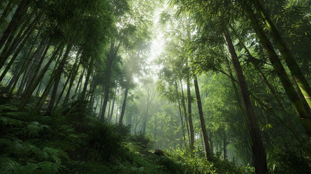 A bold turquoise streak cuts the center, framed by shadowed moss and light-kissed tree leaves.