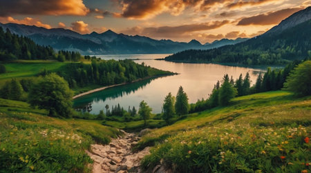 Moss stretches across the rocks in vibrant natural patterns.の写真素材