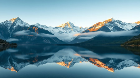 Organic brush textures define the mossy base, while the waterfall appears crisp against the canopy glow.の写真素材