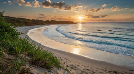 Thick rainforest canopy forms the top layer, fed by a bold waterfall that drops through vibrant turquoise strokes onto mossy rocks below.の写真素材