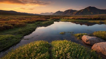 Tropical foliage crowds the top of the scene, creating a dense visual ceiling.の写真素材
