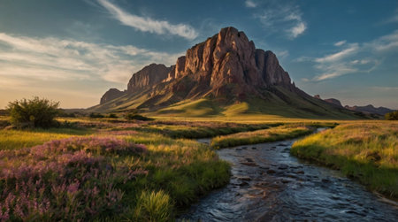 Mist spreads across the rocks, softening their edges.の写真素材