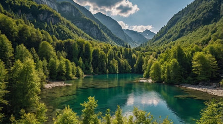 The bottom 25% erupts in moss textures, the middle spills with falling water, and the top flourishes with glowing leaves.の写真素材