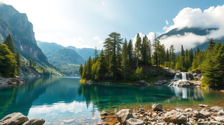 The pool glows softly with reflected turquoise tones.の写真素材