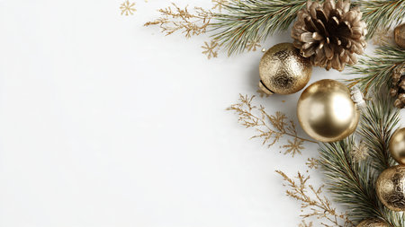 Christmas decoration on white background. Flat lay, top view, copy space.の写真素材