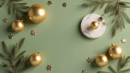 Christmas composition. Christmas, winter, new year concept. Flat lay, top view, copy spaceの写真素材