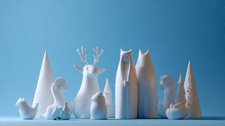 Christmas and New Year's still life with snowflakes and deerの写真素材