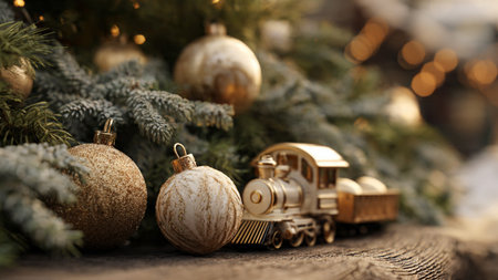 A Christmas-decorated family area featuring a glowing holiday tree and a leather sectional.の写真素材