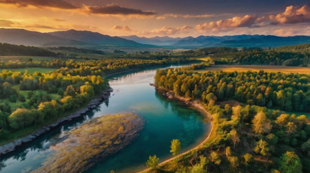 Aerial view of the river Katun in the Altai Republic.の写真素材