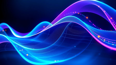 abstract blue background with glowing particles, 3d illustration, horizontal