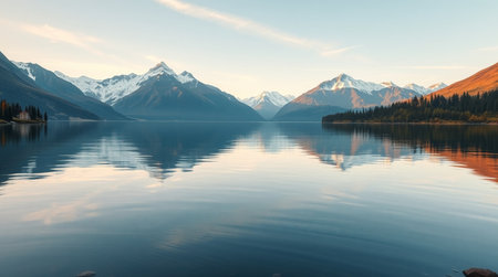 Mountains reflected in the lakeの写真素材