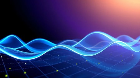 abstract blue background with waves and lines, 3d render illustration