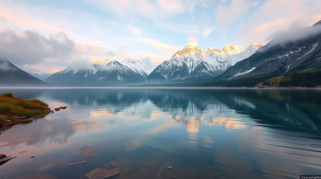 Endless lavender fields stretching beneath a soft pastel sunset.の写真素材