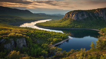Water streams flowing between moss-covered stones.の写真素材