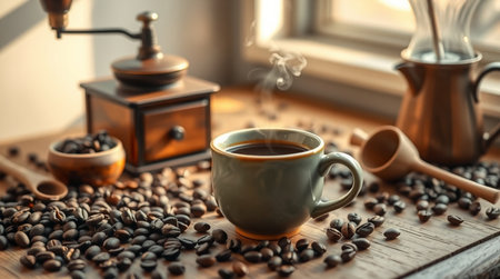 A bright coastal sunrise painting the sky gold.の写真素材