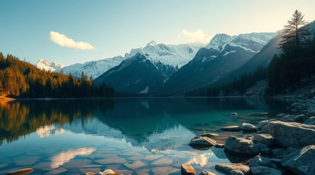 A dreamlike sunset casting purple hues across calm waters.の写真素材