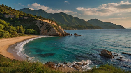 A calm forest pond covered with floating leaves.の写真素材