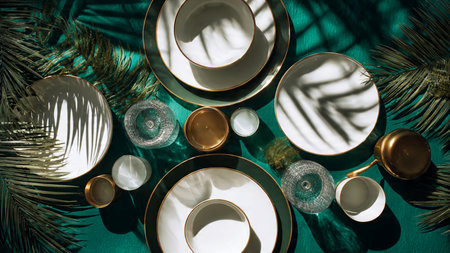 Sunbeams streak across the treetops as mist from the cascade glimmers upward.の写真素材