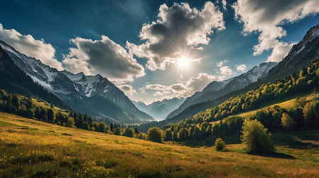 A quiet snowy path glowing under soft winter light.の写真素材