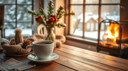 A tropical beach lined with swaying coconut palms.の写真素材