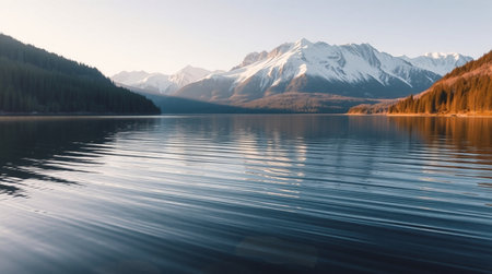 A serene lake with mountains in the background.の写真素材