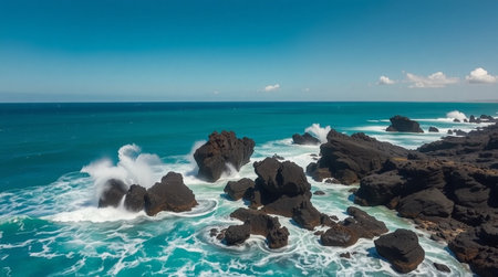 A field of bright wildflowers dancing in the wind.の写真素材