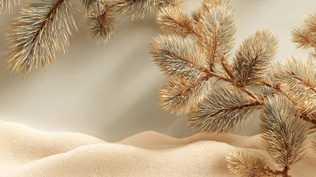 Christmas background with fir branches and snowflakes. 3d renderの写真素材