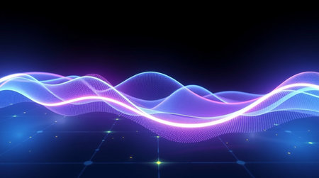 A green valley dotted with colorful wildflowers.の写真素材