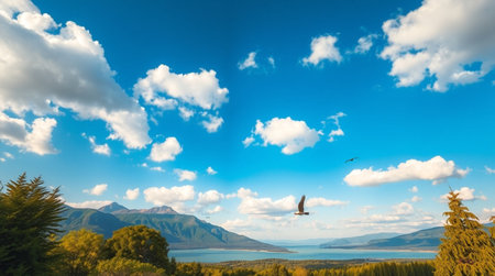 Panoramic view of Lake Wakatipu, Queenstown, New Zealandの写真素材