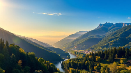 A shimmering lake surrounded by frost-covered trees.の写真素材
