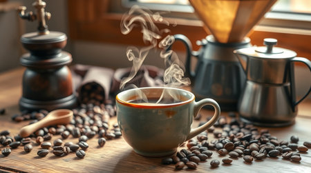 A quiet fishing village beside calm blue waters.の写真素材