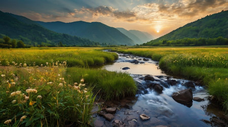 A grassy meadow glowing gold beneath the warm afternoon light.