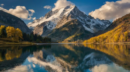 A peaceful orchard filled with blooming fruit trees.の写真素材