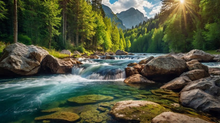 A peaceful countryside lane lined with tall oak trees.の写真素材