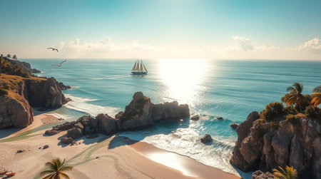 Panoramic aerial view of beautiful Praia da Rocha beach in Portugalの写真素材