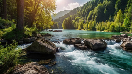 Beautiful mountain river in the highlands of Bavaria, Germany