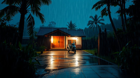 Green rice terraces carved gracefully into mountain slopes.の写真素材