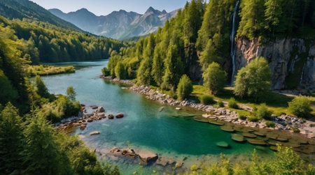 A quiet river surrounded by winter landscapes.