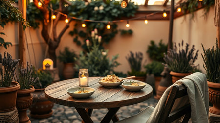 A soft, glowing horizon reflecting across silent water.の写真素材