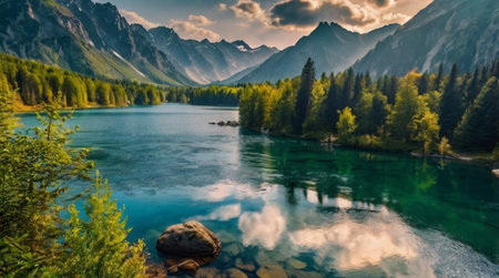 A lush rainforest dripping with morning dew.の写真素材