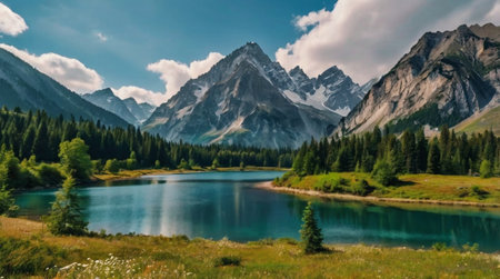 Panoramic view of a mountain lake