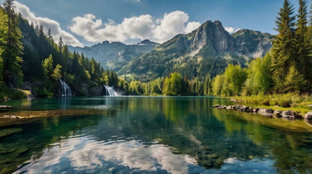 Panoramic view of the alpine lake Eibsee, Bavaria, Germany