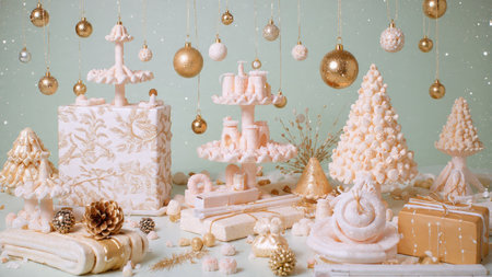 A charming beige-walled room with a vertical frame mockup, evergreen mantle garland, and a...