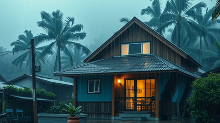 A tranquil garden pond surrounded by green moss.の写真素材