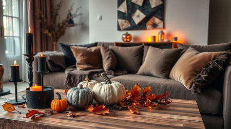 Patches of sky blue appear between treetop leaves, mixing with rising mist.の写真素材