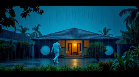 Rolling green hills dotted with small colorful cottages.の写真素材