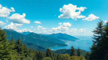 Beautiful view of Lake Baikal from the top of the mountainの写真素材