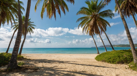 A peaceful orchard filled with blooming fruit trees.の写真素材