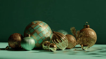 Christmas decoration. Christmas balls on a green background. New Year concept.