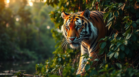 Close up of tiger in the jungle, nature and wildlife background.の写真素材